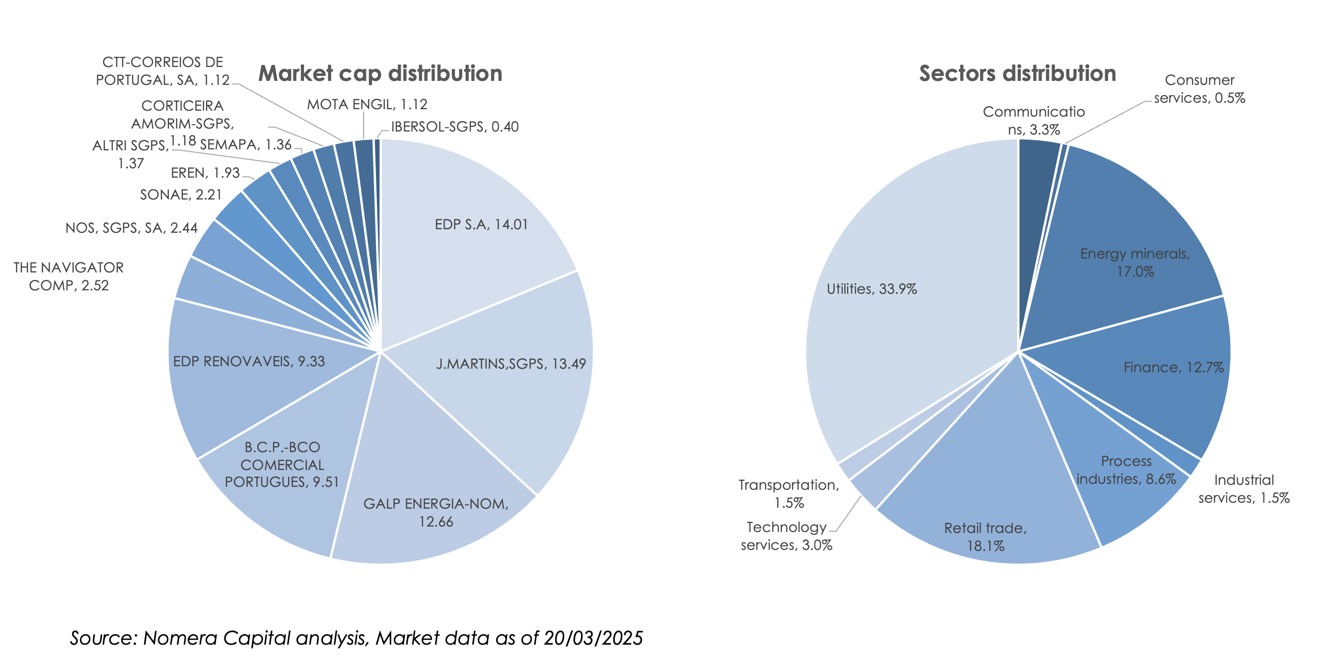 Market capitalization distribution of companies in the PSI index